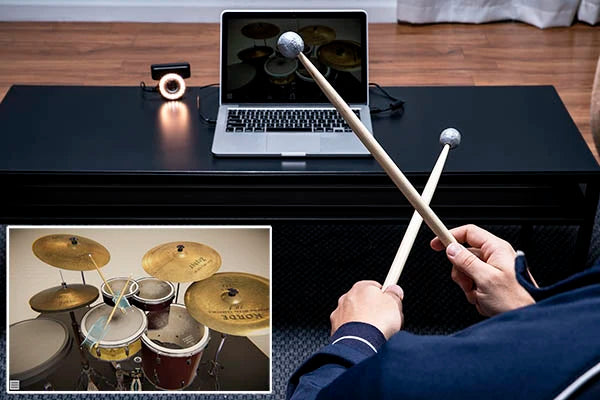 Comparison between real-life Aerodrums and the same perspective in VR.
