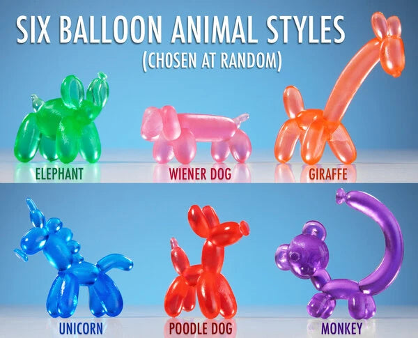 You'll receive either an elephant, wiener dog, giraffe, unicorn, poodle, or monkey.