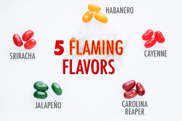 The beans come in five tongue-torching flavors: Sriracha, Jalapeño, Cayenne, Habanero, and Carolina Reaper