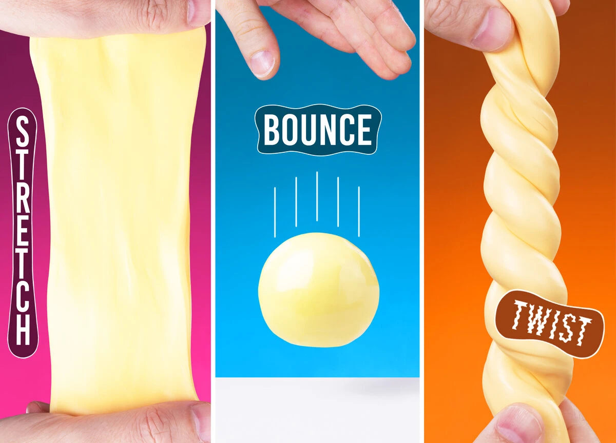 Despite its extreme softness, you can still stretch, bounce, and twist this putty.
