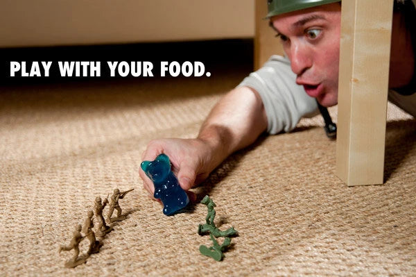 It's easy to treat your Big Gummy Bears like toys. Remember to eat them when you're done, though.