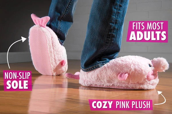Fits most adults, non-slip sole, cozy pink plush