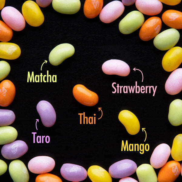 Each "cup" of boba includes the following five tasty flavors: Mango, Taro, Matcha, Strawberry, and Thai.