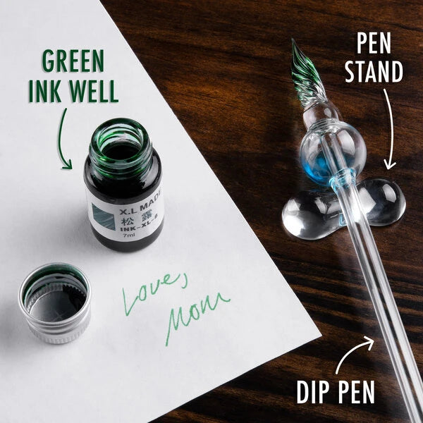 Includes: carrying case, glass display stand, and complimentary ink well.