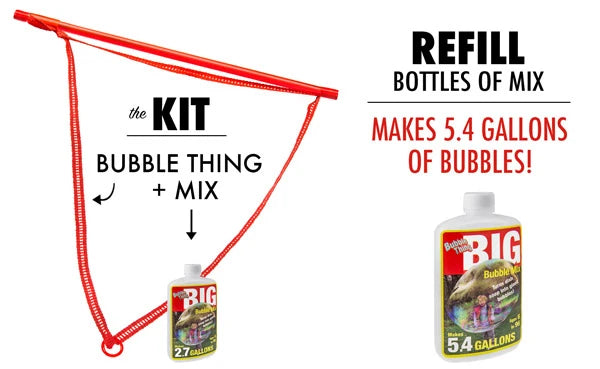 We suggest purchasing the kit plus a refill bottle for days of big bubble makin' fun!
