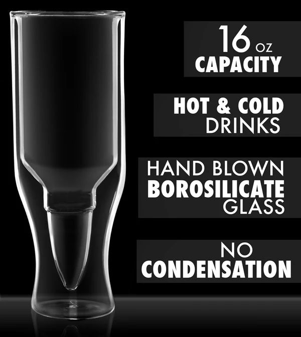 The double-walled design of the Bullet Beer Glass prevents condensation and insulates it against temperature changes.
