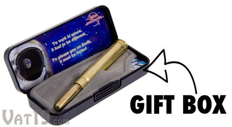 The .375 Caliber Bullet Space Pen comes packaged in an attractive black gift case.