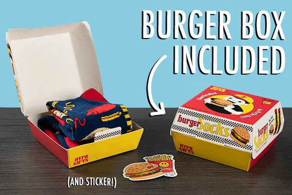 Comes in a snazzy burger box. Also includes a cool burger sticker.
