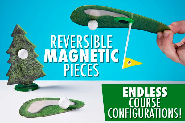All the pieces in the Chip Shotz Desktop Golf Game are magnetic, so you can stick your shots precisely.