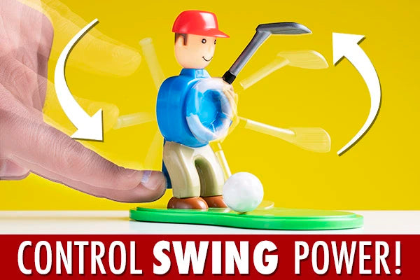 You control the power of the shot with the lever on the golfer's back.