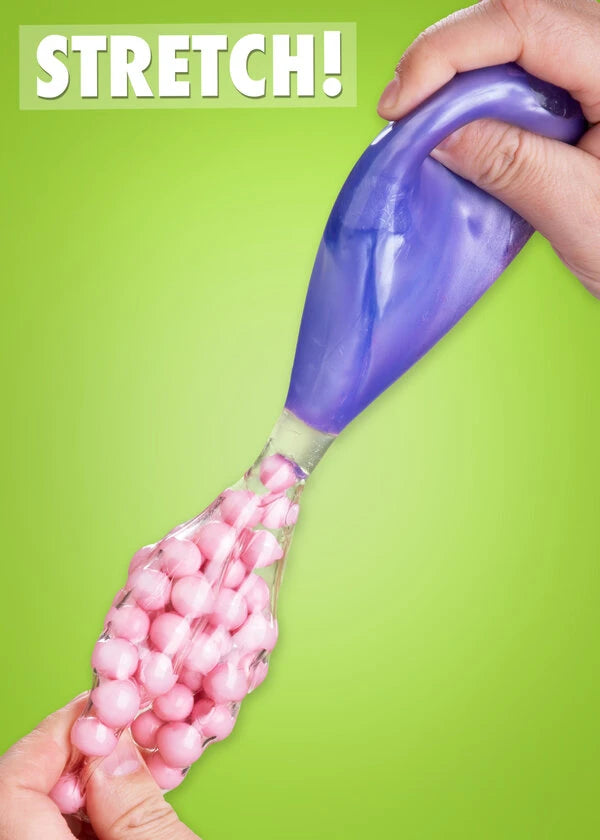 A cool combination of a soft, soothing gel ball tethered to a hard-beaded ball.
