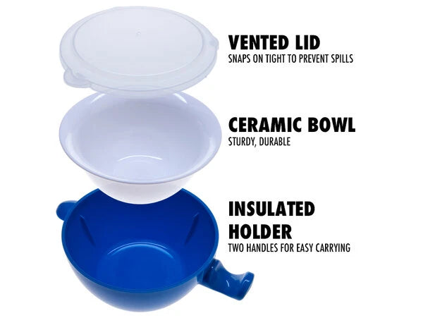 The Cool Touch Microwave Bowl features a vented lid to prevent splatters in the microwave.