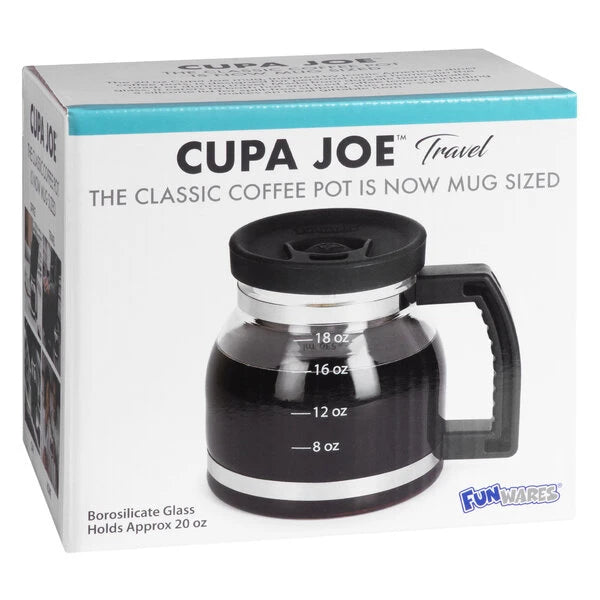 Cupa Joe holds approximately 20 ounces of delicious coffee.