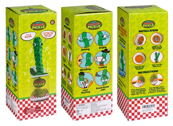 The dancing, singing, mimicking, yodeling, jazz scatting, knock-knock joke-telling plush pickle!