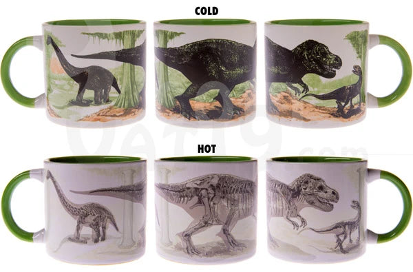 Add hot coffee, tea, or water to transform living dinosaurs into petrified remains.
