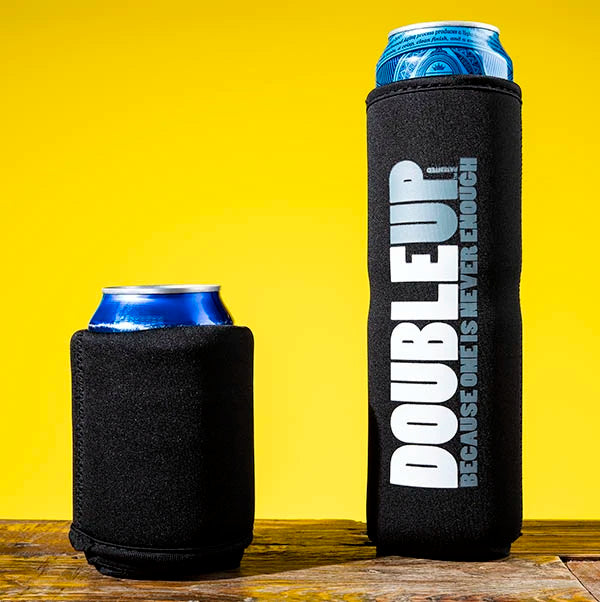 The DoubleUp Can Cooler can easily hold 1 or 2 beers.