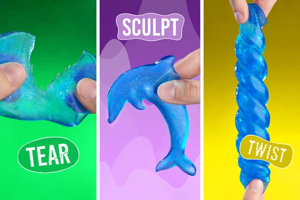 You can tear, sculpt, and twist this translucent putty.