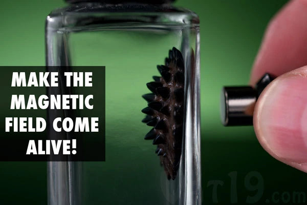 Observe magnetic flux lines by placing a magnet close to the ferrofluid.