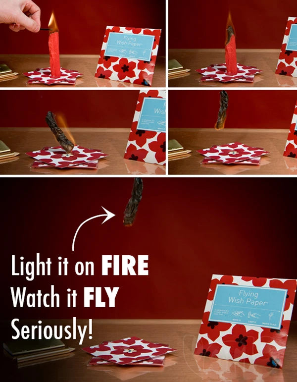 Magically, the wish paper jets into the air after burning.