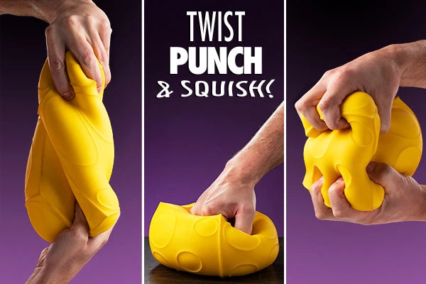 Basically, if you can do it to real cheese, don't do it to this stress ball, and if you can't do it to cheese, do it to this stress ball.