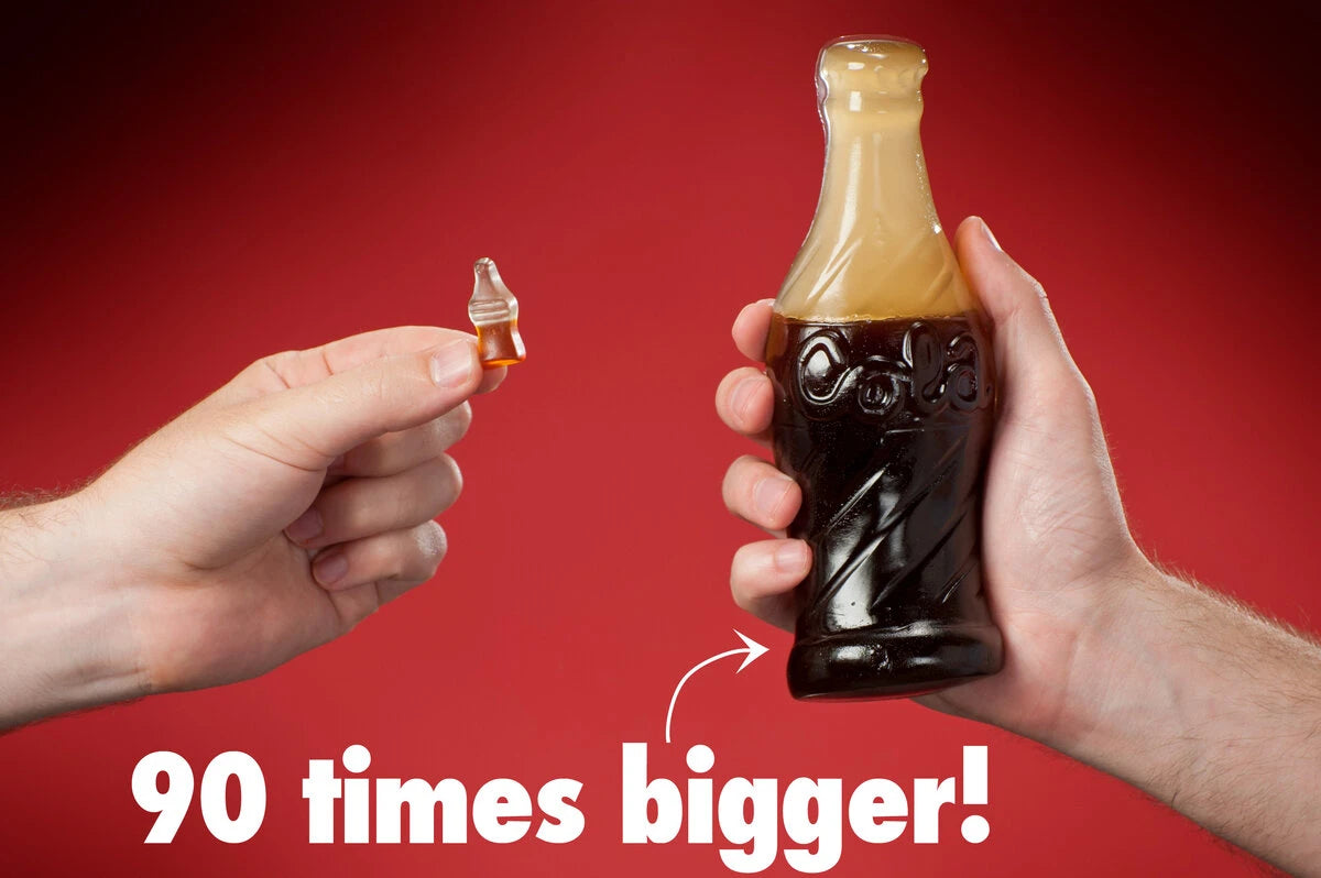 The Giant Gummy Cola Bottle weighs in at an impressive 0.79 pounds (360 grams).