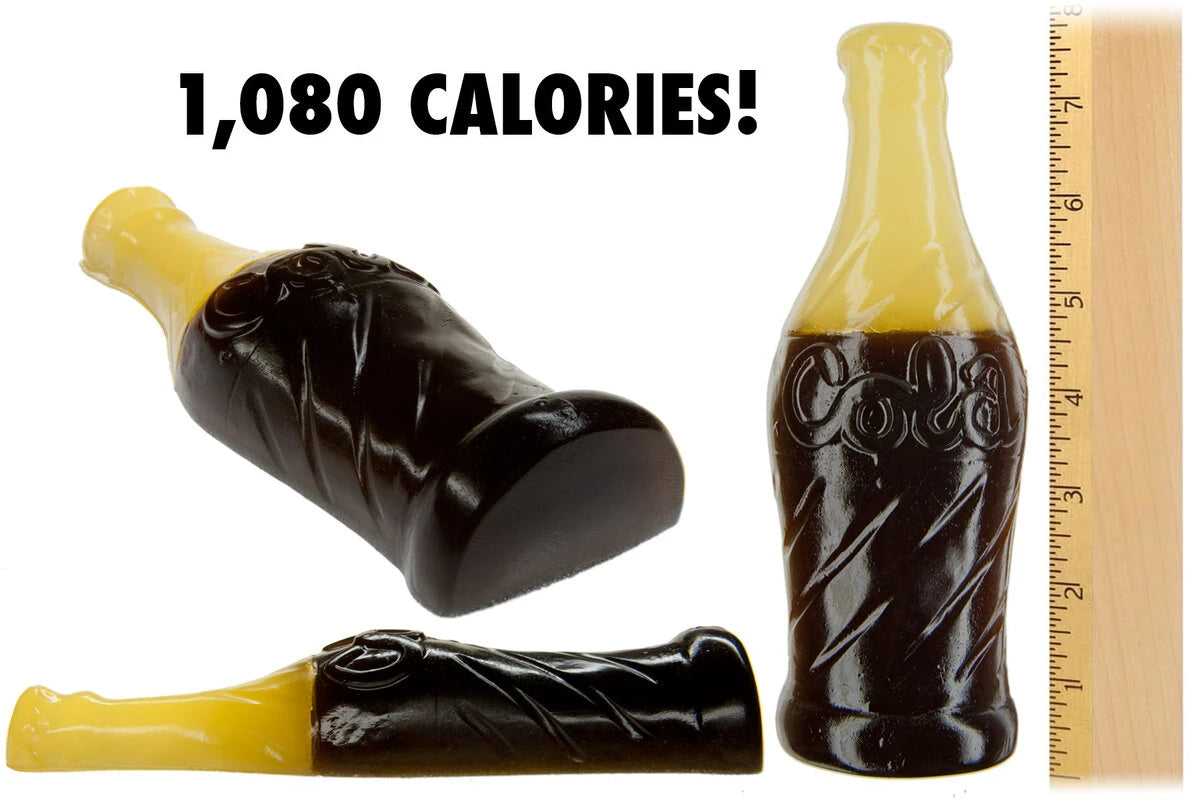 The monster sized Giant Gummy Cola Bottle measures in at nearly 8 inches tall.