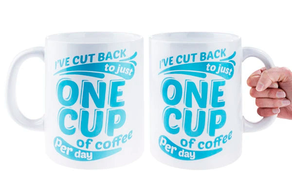 Writing appears on front and back of cup.