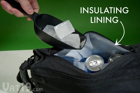 The waterproof insulating lining of the Covert Cooler keeps your drinks cool and your bag dry.