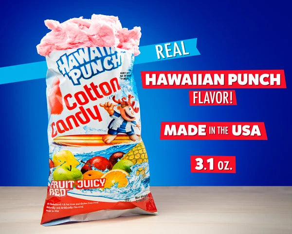 3.1 oz of real Hawaiian Punch flavored cotton candy made in the USA