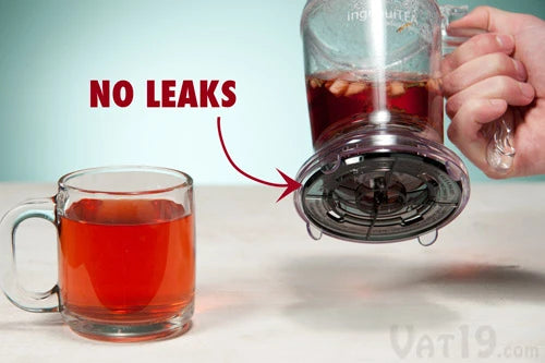 The ingenuiTEA's valve automatically closes when removed from the cup.