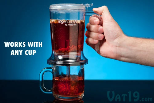 Simply place the ingenuiTEA on top of any cup to filter and dispense the tea.