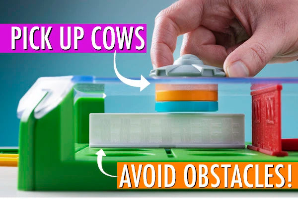 Finally, try to pick up all of the cows and avoid all of the obstacles.