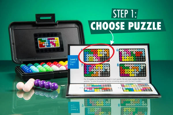 To begin a Kanoodle, choose a puzzle from the puzzle booklet.