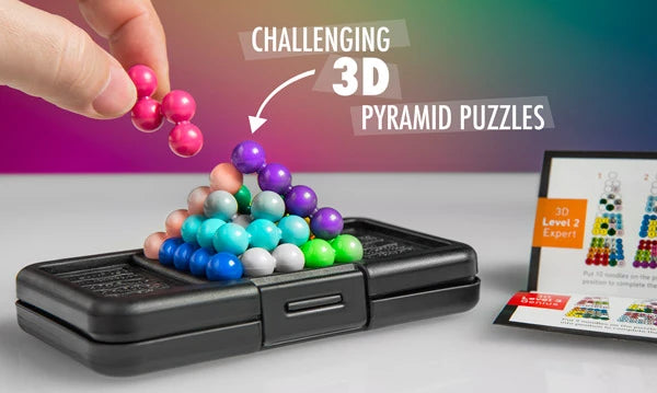 Upon mastery of the 2-D puzzles, challenge yourself to the uber-hard 3-D pyramid puzzles.