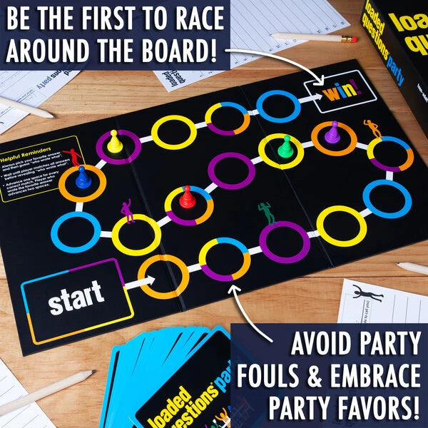 Correct matches help you advance on the board, and gameplay becomes more wild with party favors and fouls that affect your progress! Who will make it to the end first?