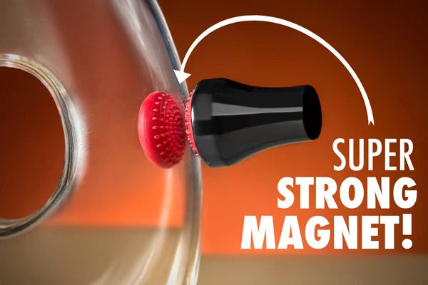 The magnetic handle allows you to clean through the glass.