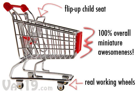 Our Mini Shopping Cart features a true-to-life flip-up child seat and spinning wheels.