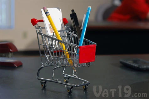 Hold pens, pencils, business cards, candy, and more in the Mini Shopping Cart Desk Caddy.