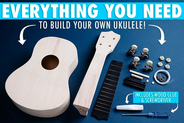 All of the components necessary to build your own ukulele are included in the kit.