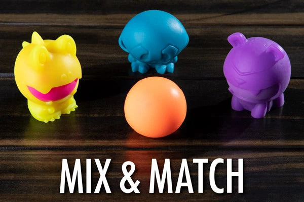Mix and match their squishy faces to create new colorful combos!