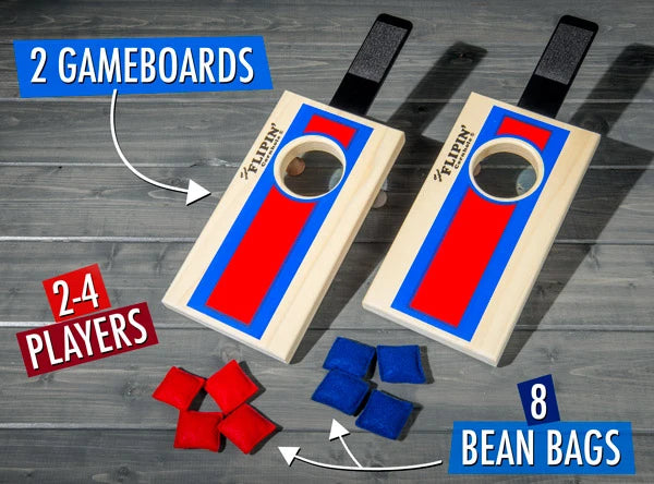 The 2-4 player game includes 2 game boards and 8 bean bags