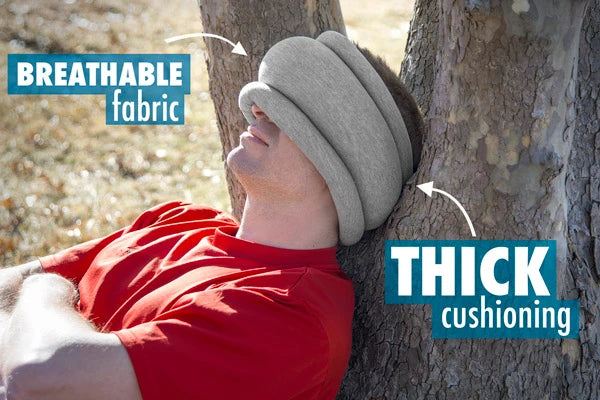 The Ostrich Pillow Light is filled with polystyrene balls (same stuff as bean bags) to ensure comfortable napping anywhere.