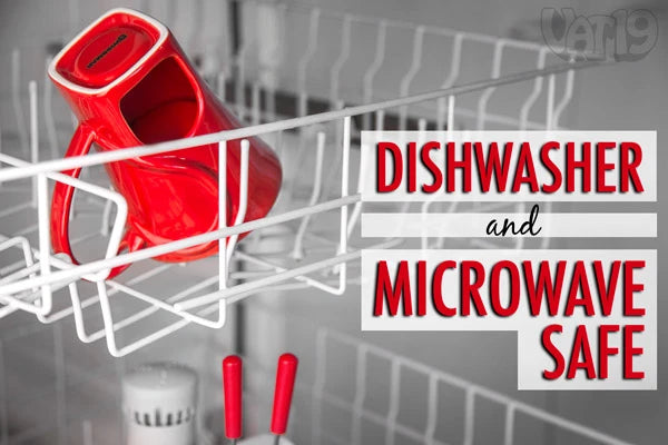 The Sweetheart Fondue Set is dishwasher safe. The mug is microwave safe as well.