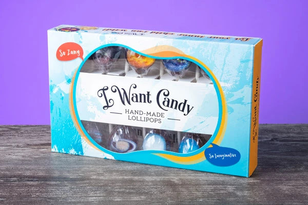 Each set of Planet Lollipops is packaged in an attractive gift box.