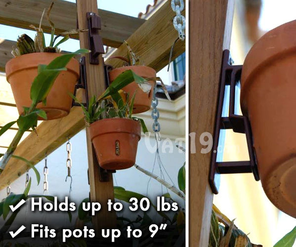 The Pot Latch is designed to display flower pots up to 9" in diameter and up to 30 lbs in weight.