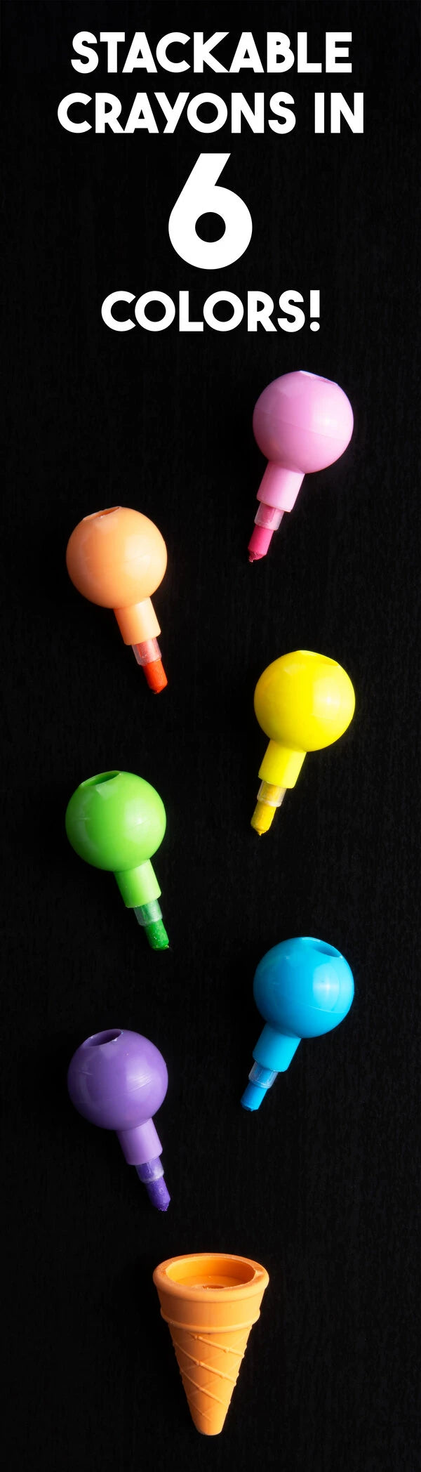 Each "ice cream cone" comes with six stackable crayons.