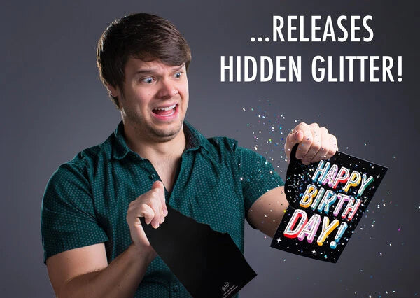 A hidden glitter "bomb" is your victim's punishment for attempting to destroy the card.