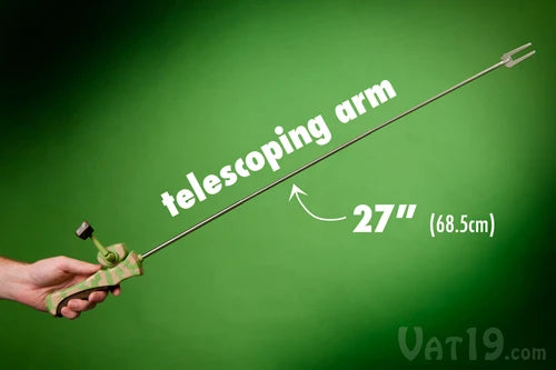 The Reel Roaster's telescoping arm gives you 27 inches of reach.