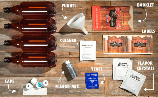 The Mr. Root Beer Kit includes nearly everything you need to brew your own root beer.