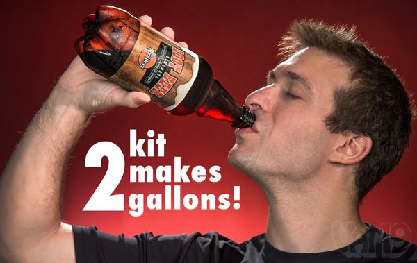 The Mr. Root Beer Kit includes the supplies to create two gallons (7.57 L) of root beer.